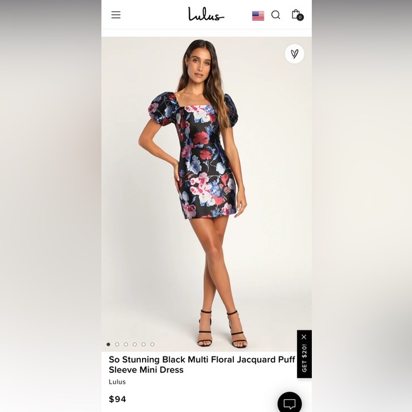 Lulu’s So Stunning Black Multi Floral Jacquard Puff Sleeve Mini Dress - Picture 6 of 6